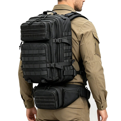 Large capacity backpack+matching adjustable waist bag, rich internal compartments, strong expandability, quick buckle strap