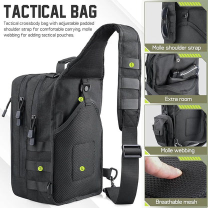Tactical Sling Backpack Concealed Carry Gun Holster Pistol Bag Molle EDC Crossbody Bag for Outdoor Camping Travel Hiking