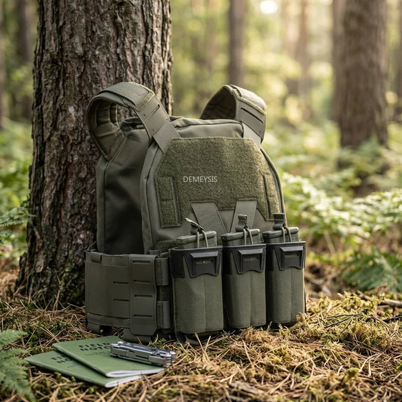 Tactical CS Plate Carrier Airsoft Hunting Vest with MultiCaliber 9MM 6PCS Long Mag / 5.56 Triple Magazine Pouch Hunting Vests