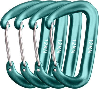 4PCS 12kN Carabiners Set D-type Heavy Duty Buckle Hook Outdoor Aluminum Clips For Hammock Camping And Hiking