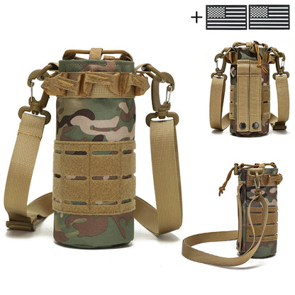 Outdoor water bottle cover with elastic drawstring drawstring and Magic Sticky sticker for hiking water cup storage bag