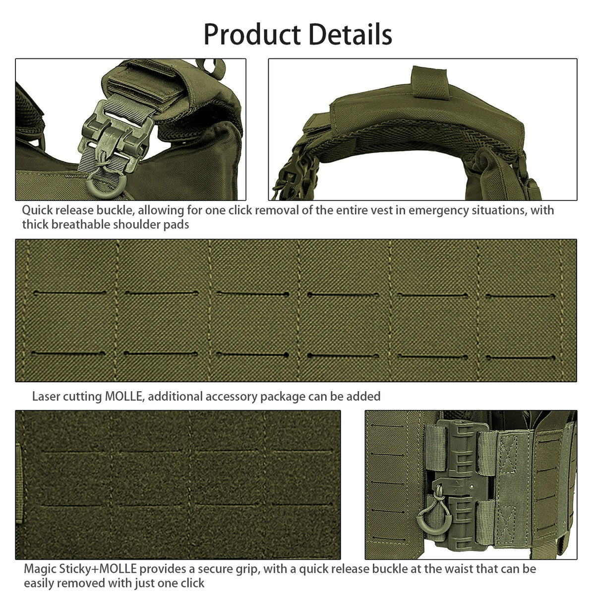 Outdoor multifunctional laser MOLLE hunting vest, breathable and detachable, with multiple equipment bags for reassembly