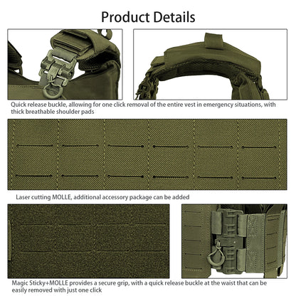 Outdoor multifunctional laser MOLLE hunting vest, breathable and detachable, with multiple equipment bags for reassembly