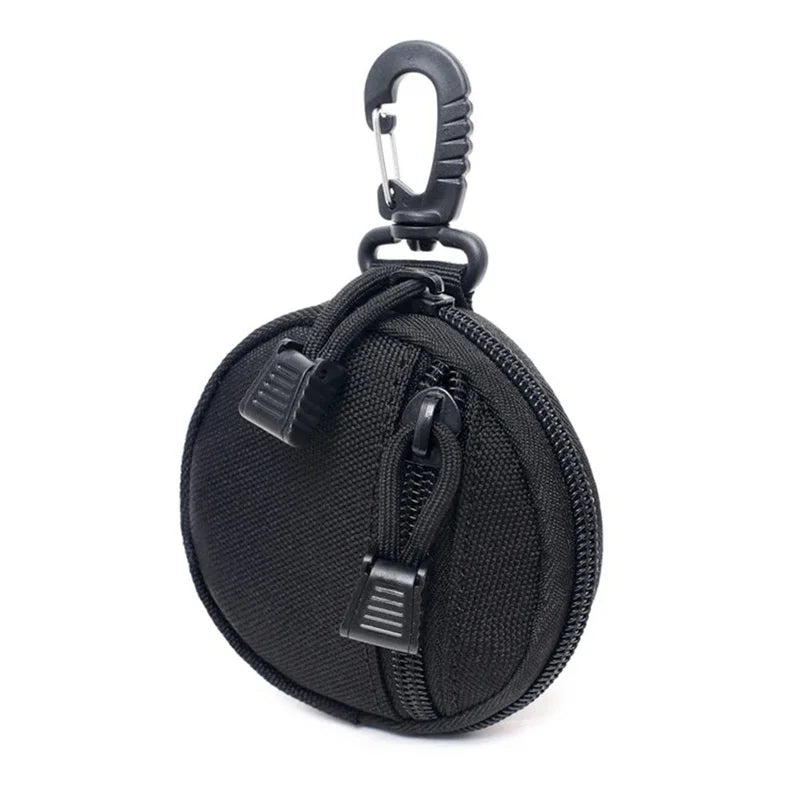 1000D Tactical Mini Round MOLLE EDC Pouch Zipper Utility Bag with Carabiner Clip for Earbuds Keys Coins and Outdoor Use