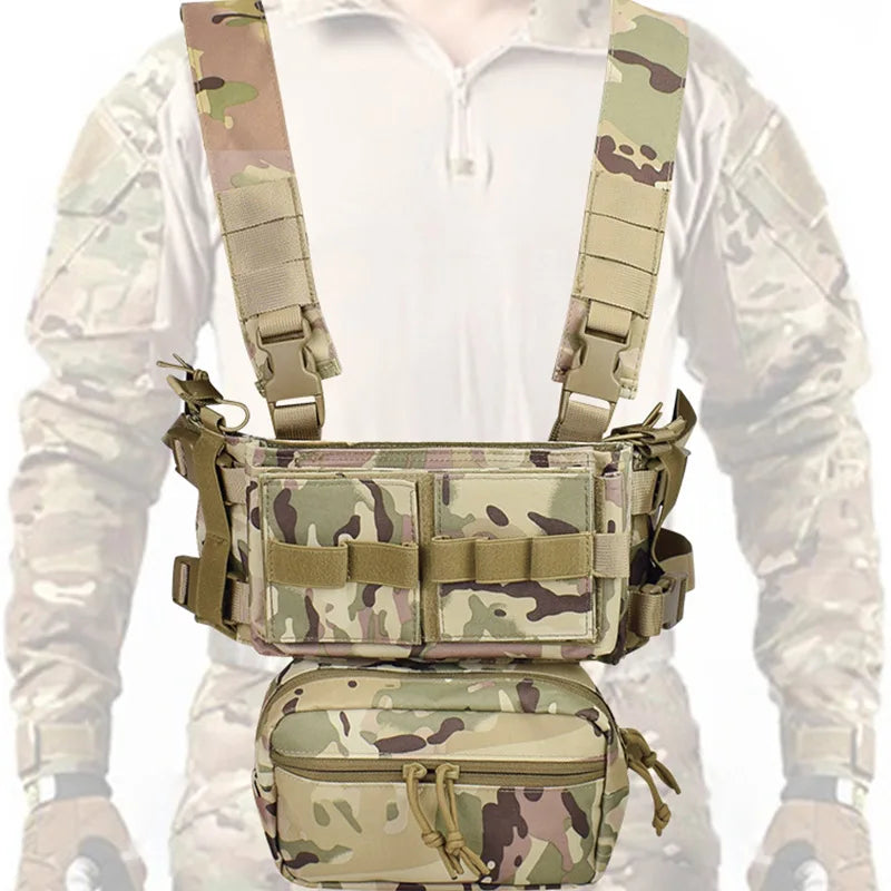 Men's Multicam Hunting MK3 Tactical Chest Rig Harness Modular Lightweight Military Airsoft Vest w/ 5.56 Mag Pouch Pantiball Gear