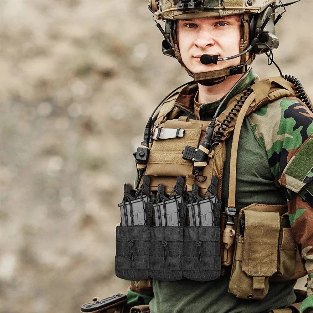 Universal Triple Magazine Pouch - Double-Layer Molle Compatible Ammo Holder for M4/M16, M14, AK, AR Platforms
