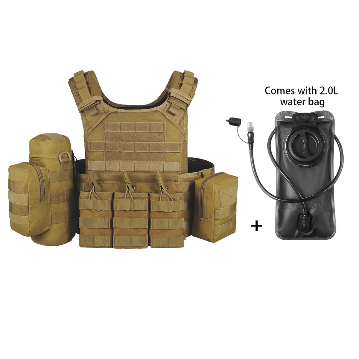 2L soft water bag with long drinking straw and hunting vest Molle modular adjustable shoulder strap, highly expandable