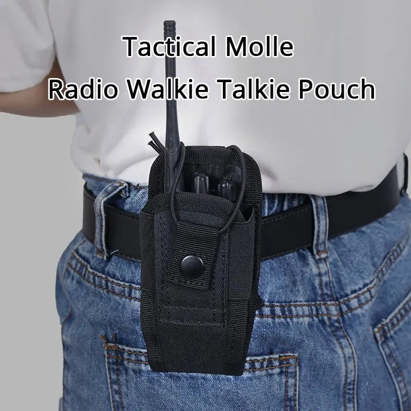 600D Tactical Walkie Talkie Pouch Black Oxford Molle Radio Pouch Portable Outdoor Hunting Sports Phone Holder Interphone Holster