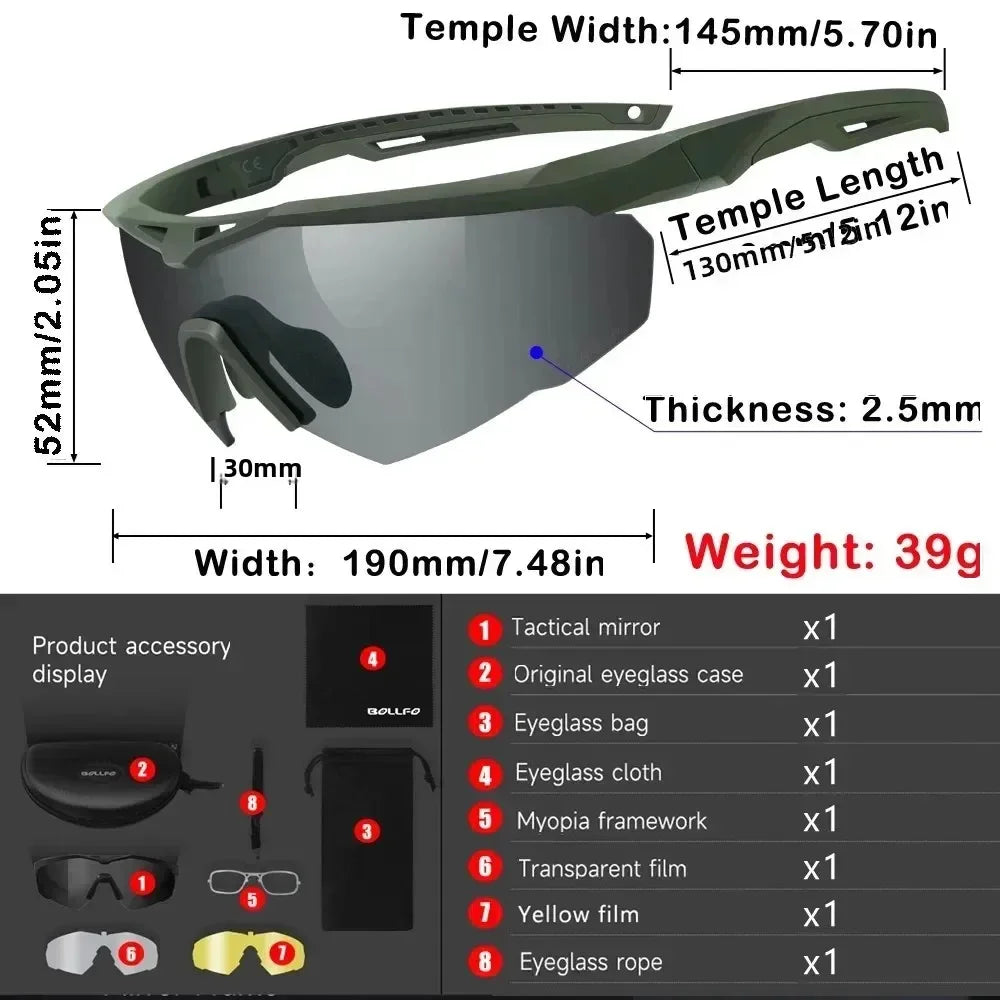 3 Lens Impact-Resistant Safety Glasses Interchangeable 2.5mm Tactical Glasses Anti-Fog Windproof Road Cycling Goggles Antiparras