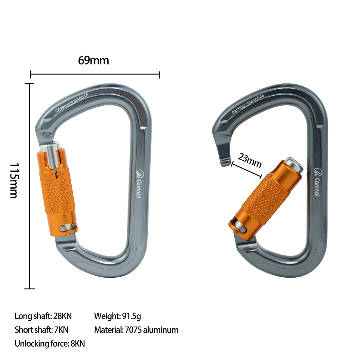 Camnal Heavy Duty 30KN Aluminum Double Lock D Shape Climbing Carabiner Hook Aerial Work CE Certified Model 9903 Custom Logo