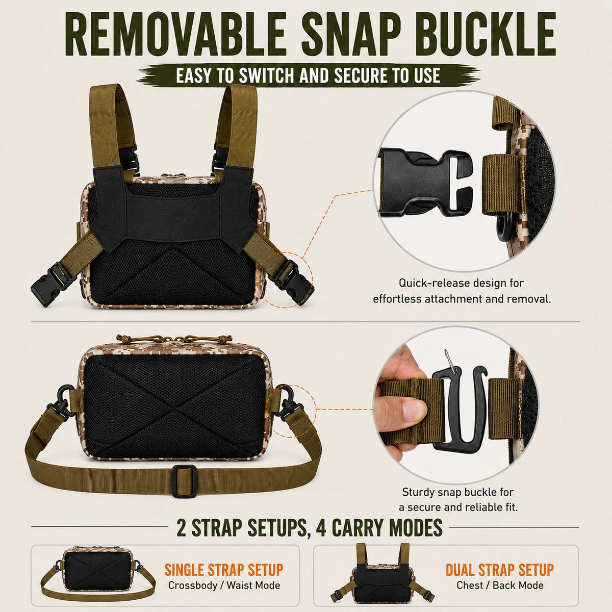 Tactical Bag MOLLE Hunting Chest Bag Fishing Pack Waist Bag Hunting Hiking Camping Outdoor Sports