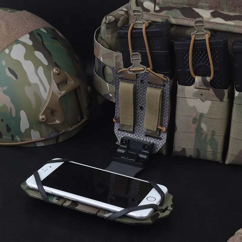 90° Rotating Foldable MOLLE Phone Holder Adjustable Elastic Mount for Large Smartphones Hunting Vest Plate Carrier Navigation