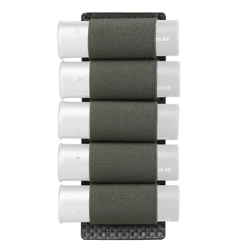 5-Round 12 Gauge Shotgun Shell Pouch MOLLE Hanging Panel Elastic Cartridge Holder for Military/Hunting/Airsoft Ammo Carrier