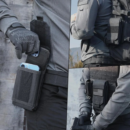Double Layer Cell Phone Pouch Tactical Waist Bag with Embroidered Patch EDC Belt Holder Outdoor Camping
