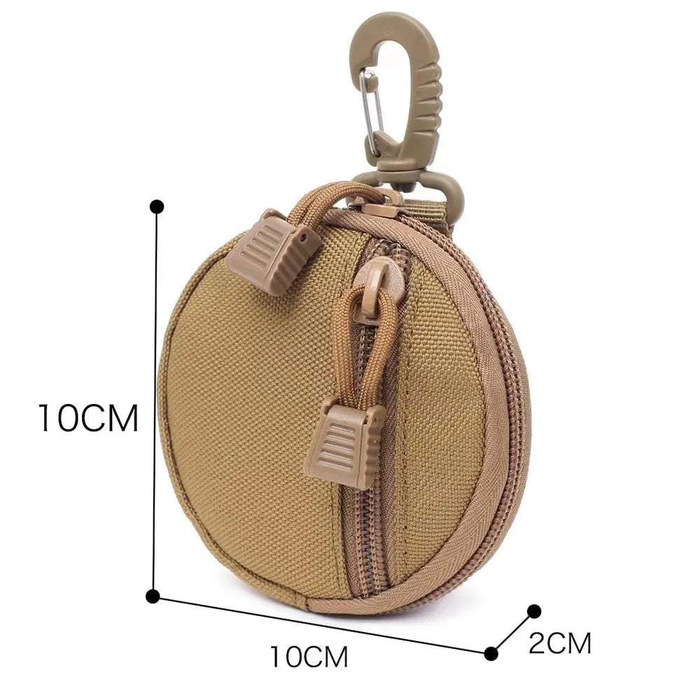 1000D Tactical Mini Round MOLLE EDC Pouch Zipper Utility Bag with Carabiner Clip for Earbuds Keys Coins and Outdoor Use