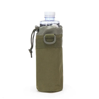 Outdoor Water Bottle Pouch Tactical Camouflage Molle Kettle Pouch Holder Hiking Hunting Pulling Rope Multi functional Bottle Bag