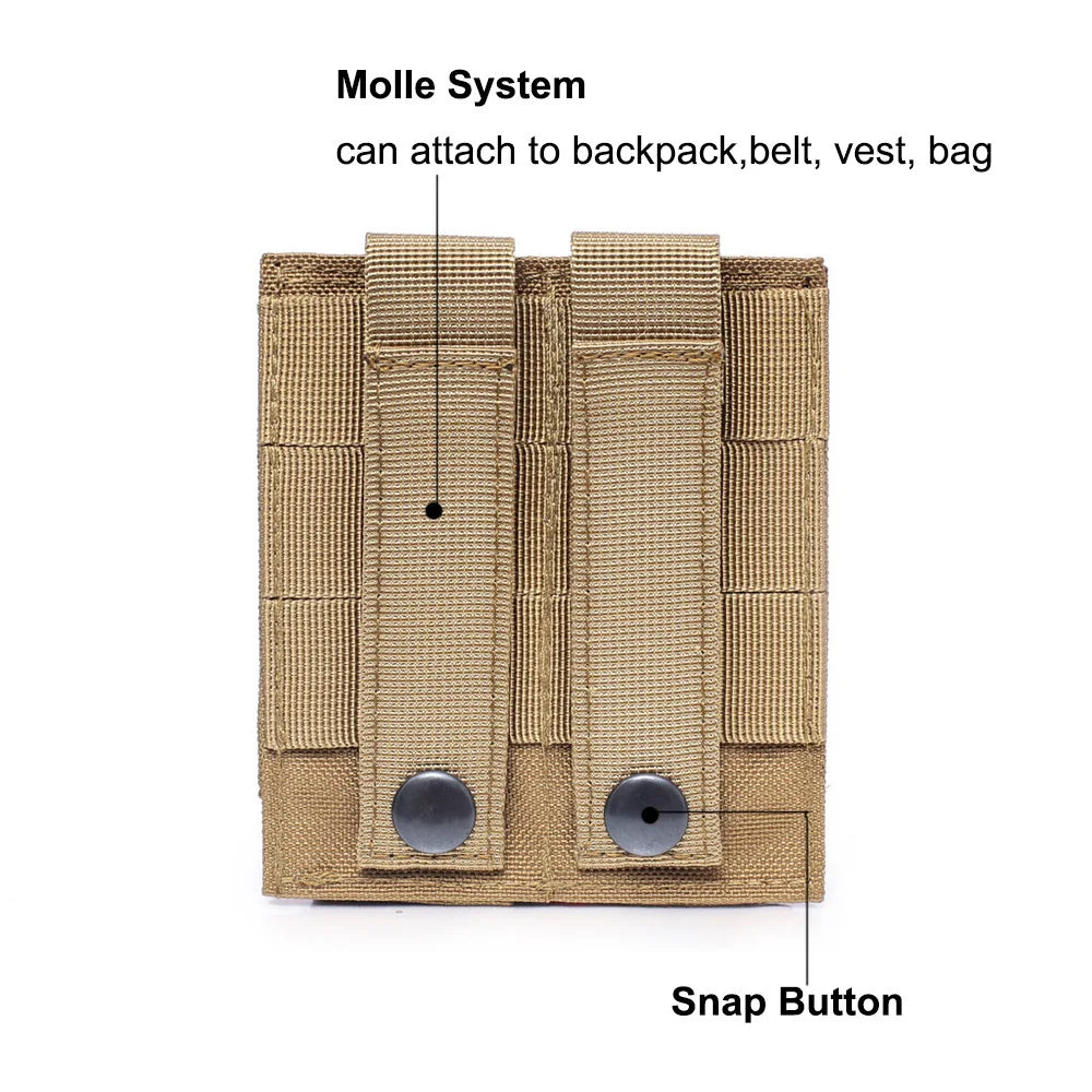 Molle Double 9MM Magazine Pouch Hunting Flashlight Holder EDC Waist Bag Airsoft Mag Holster Storage Bags