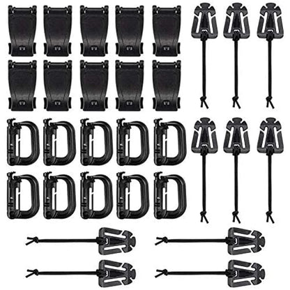 30pcs Attachments for Molle Bag Backpack Vest Belt D-Ring Locking Gear Clip Web Dominator Elastic Strings