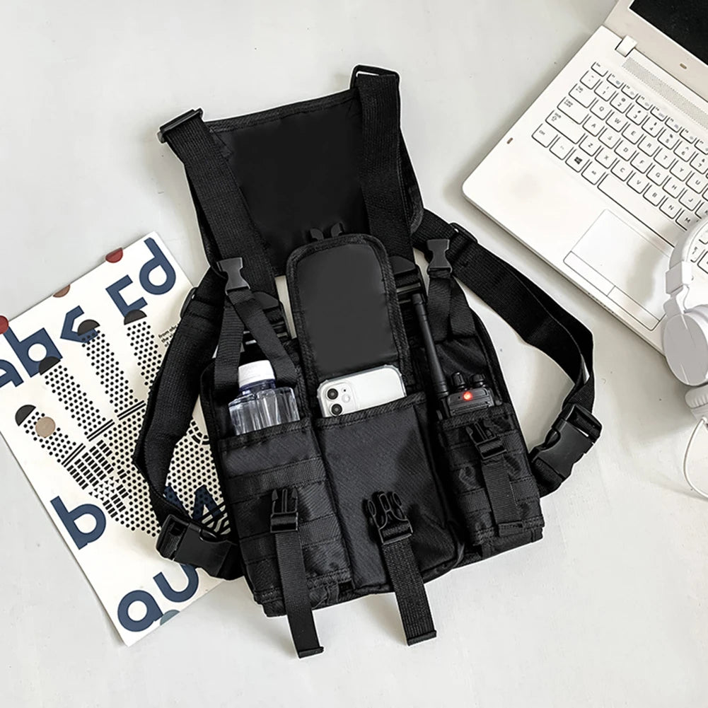 Molle Shoulder Vest Bags Oxford Cloth Male Chest Bag Adjustable Multiple Pockets Lightweight for Hiking Travel Cycling