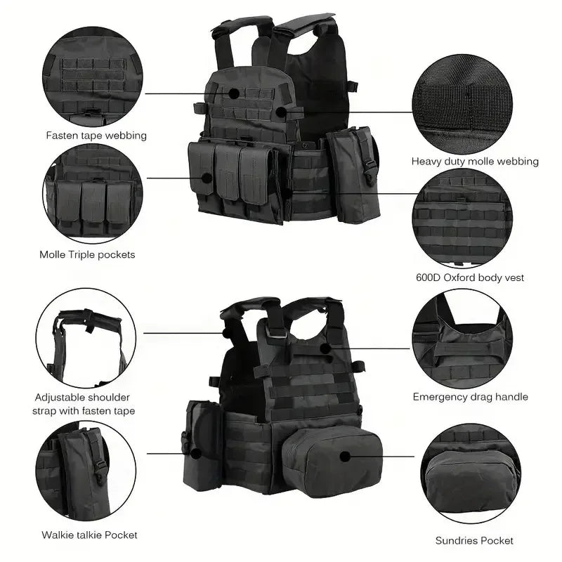 6094 Military Tactical Vest Molle Vest Body Armor Combat Army CS Gear Hunting Plate Carrier Airsoft Accessories Wargame Pouch