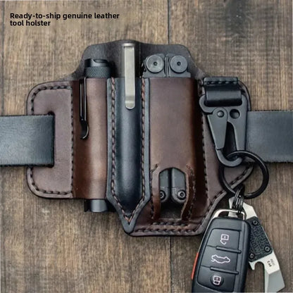 Leather EDC Tool Pouch Outdoor Tactical Flashlight Holder Waist Bag for Camping Hiking Survival