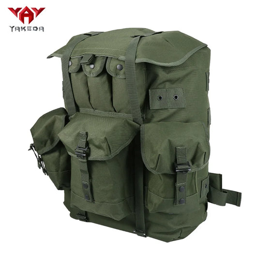 Hot selling iron frame olive green backpack for mountaineering, large capacity camping supplies backpack