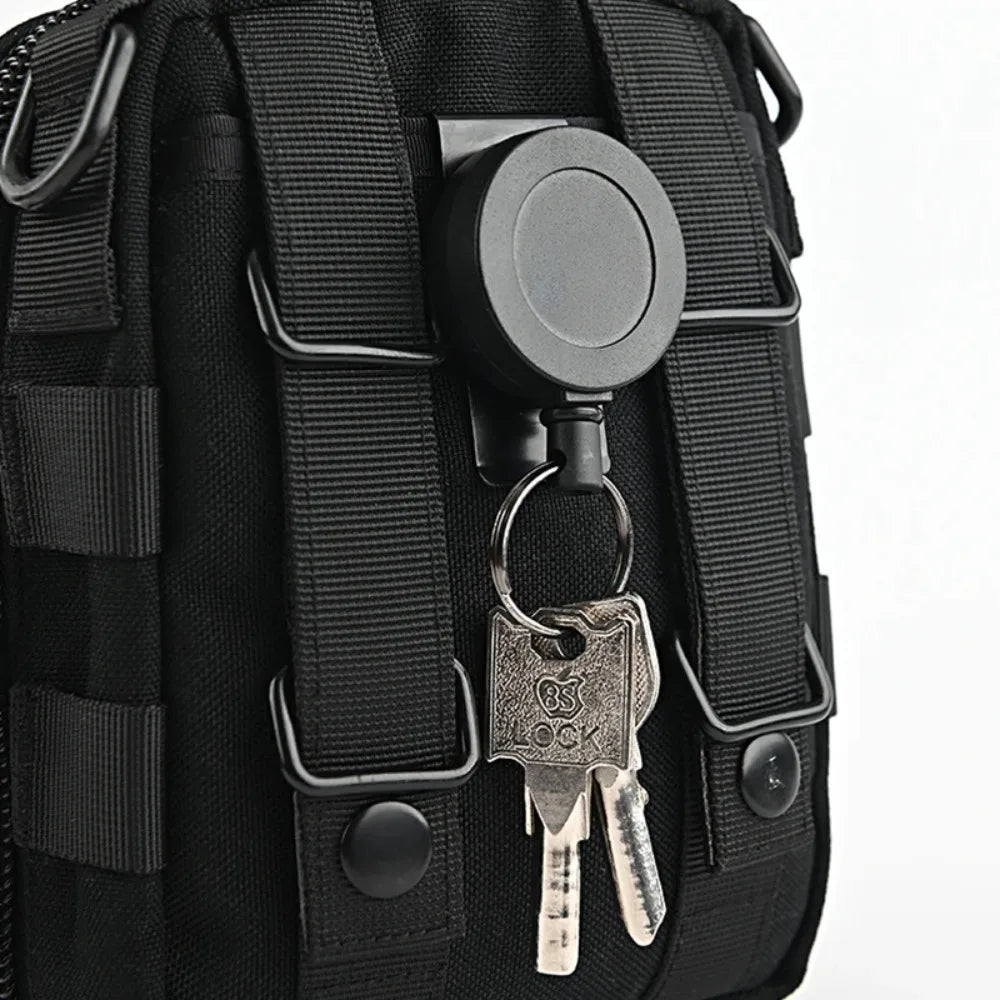 1PC Outdoor Climbing-Style ID Lanyard with Snap Hook, 360° Rotating Design, Black Steel Cable Retractable Lanyard