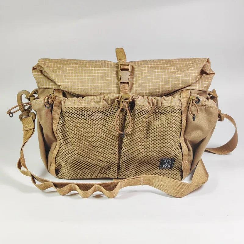 Outdoor Roll‑Top Messenger Sling Bag 500D Nylon Dyneema Blended Fabric Water Resistant Multi‑Pocket Pack Camping Hiking Travel