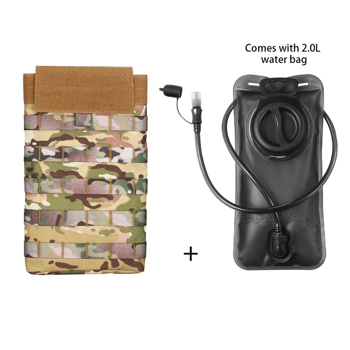 MOLLE Expansion System Accessories Water Bag Pack+2.0L Soft Water Bag Set Large Diameter Rotary Cap Bite Drinking Pipe