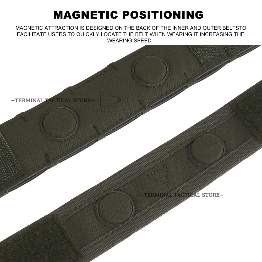 Battle Belt MOLLE Tactical Belt Outdoor Hunting Training Inner Outer Double Waist Belt Waistband with Magnetic Locate System