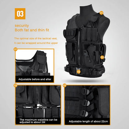 Breathable Molle Tactical Vest Bodyguard Combat Armor Vest Security Guard Hunting Outdoor CS Game Airsoft Training Battle Jacket