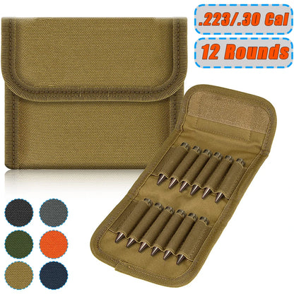 12/14 Rounds Tactical Rifle Ammo Pouch Buttstock Shell Holder Cartridge Carrier Utility Bullet Bandolier Carrier for .223/.30Cal