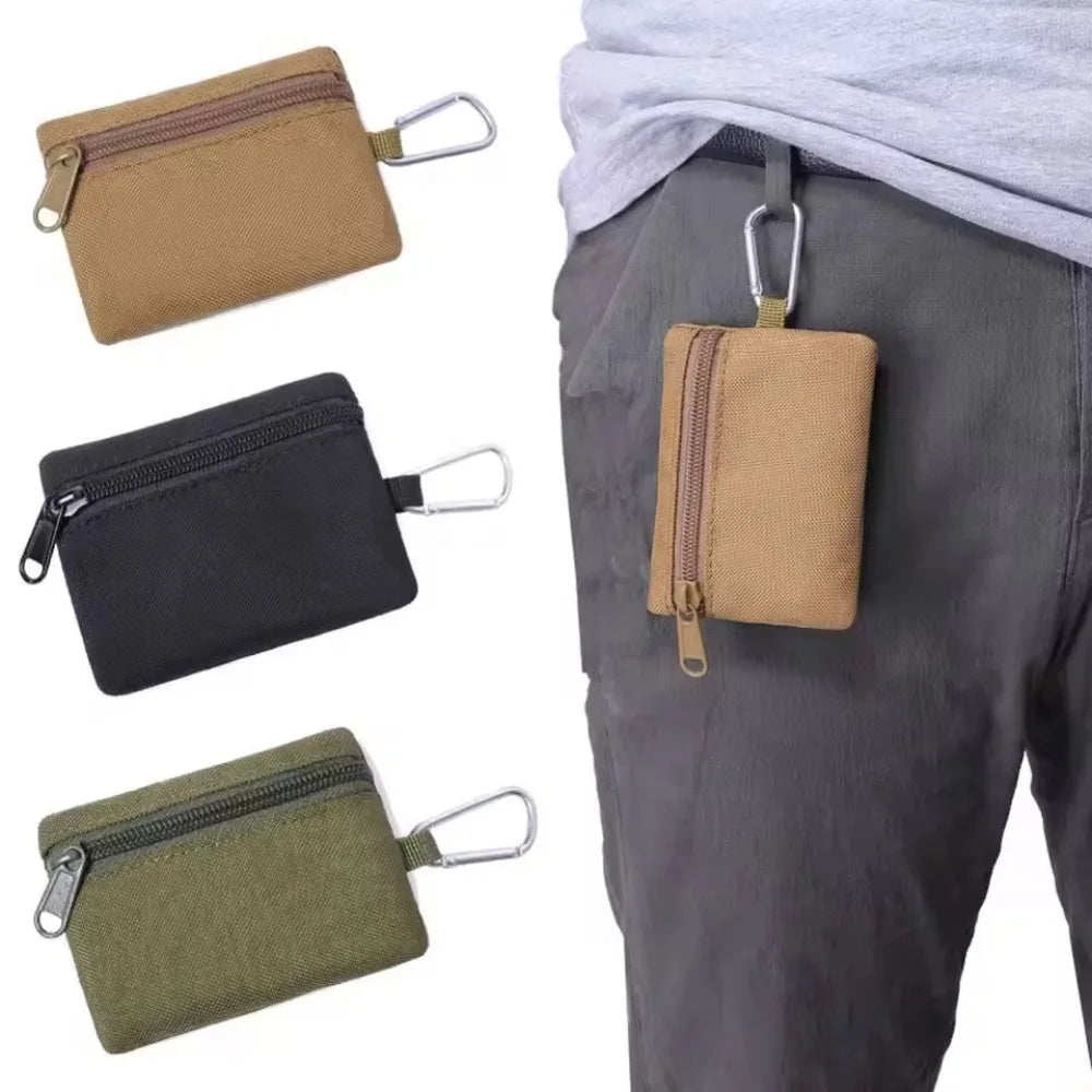 1 PC Portable Outdoor Molle Pouch Outdoor Molle Pouch Wallet Mini Portable Key Card Case Pouch Bag Purse with Carabiner