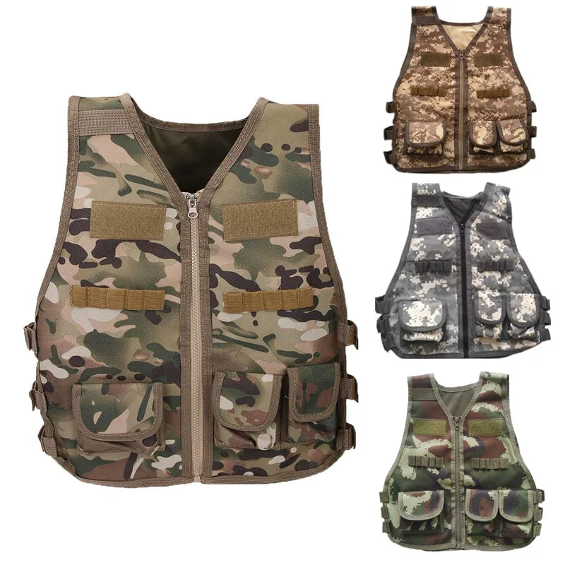 Children Combat Vest Kids Camouflage Multiple Pockets Hunting CS Shooting Jacket Hunting Tactical Waistcoat Training Gear