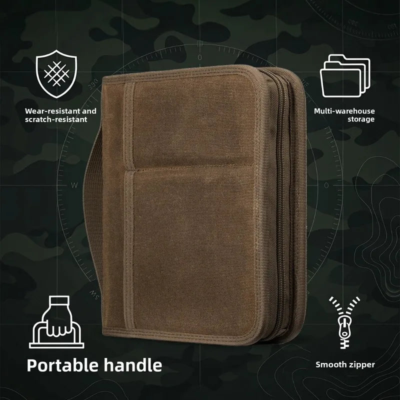 Tactical A5 Notebook Cover Oil Wax Canvas Organizer, Outdoor Journal Sleeve With Handle, EDC Writing Pad Protective Case