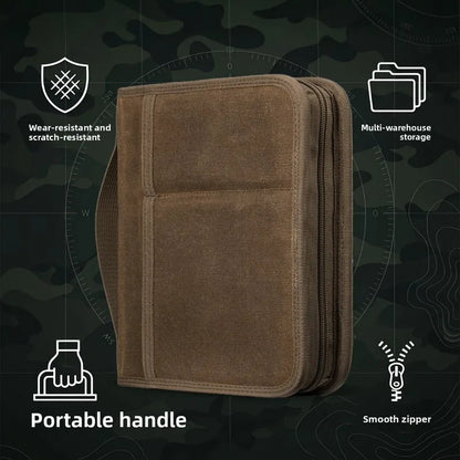 Tactical A5 Notebook Cover Oil Wax Canvas Organizer, Outdoor Journal Sleeve With Handle, EDC Writing Pad Protective Case