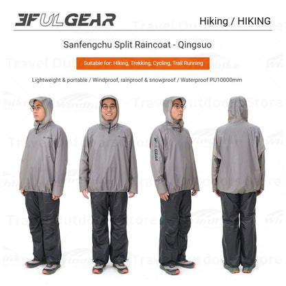 3F UL GEAR Lightweight Split Raincoat with Hooded Outdoor Rain Pants Hiking Sleeve Style Poncho Waterproof Women/Men 15D Nylon