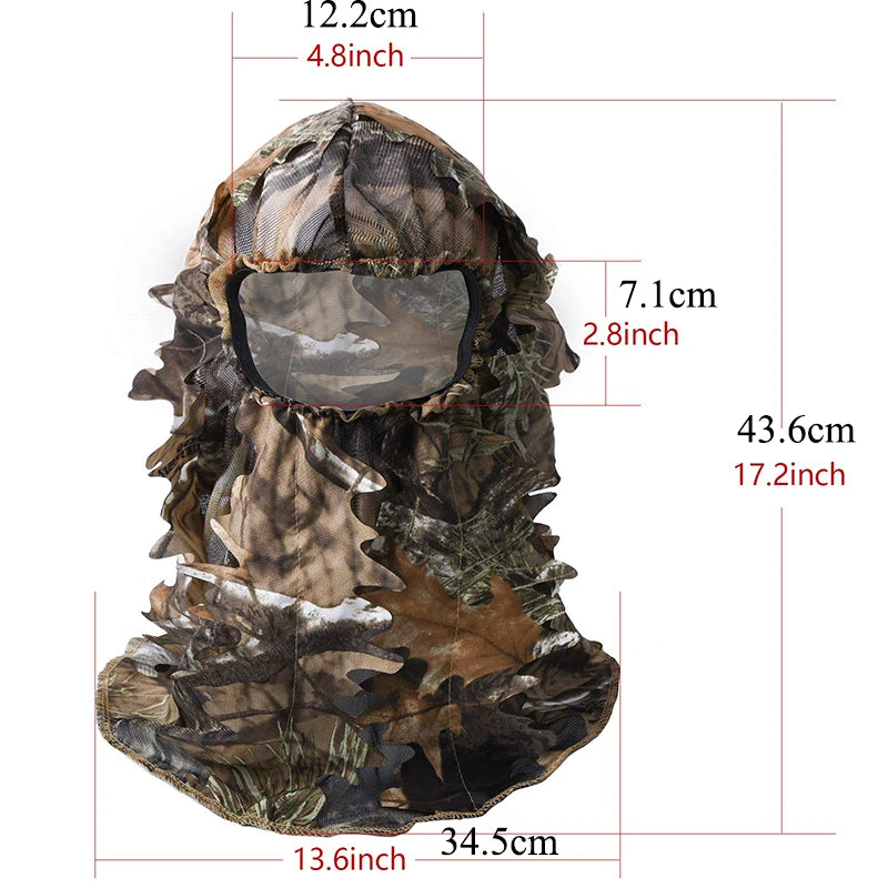 3D Full Face Mask Headwear Camouflage Biomimetic Tree Hunting Headwear Outdoor Bird Watching Night Fishing Hat Camo Headgear