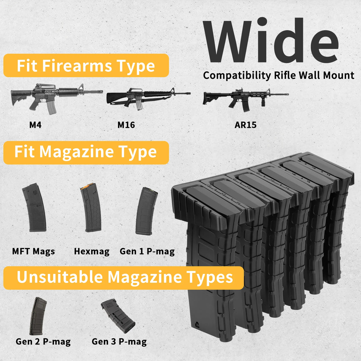 Adoreal Magnetic AR Rack Wall Mount Mag Holder for 5.56 .223 Magazines Wall Magnet AR Mag for Glock G17 G19 G22 G34 G43X Taurus