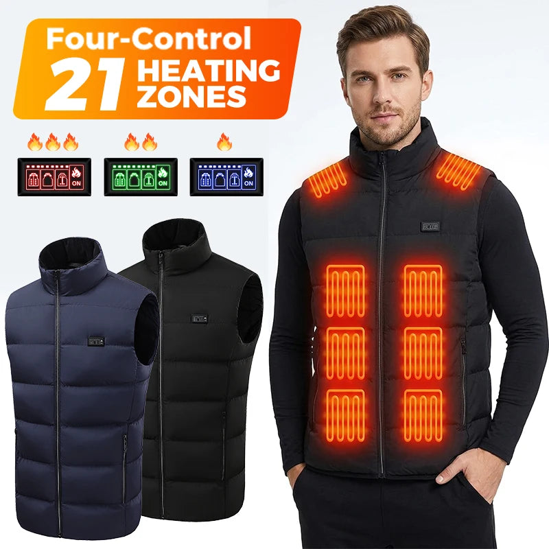 Electric Heated Vest 21 Heating Areas Full Body Warm USB Power Bank 3 Levels Windproof  Winter Motorcycle Skiing Coat Men Women