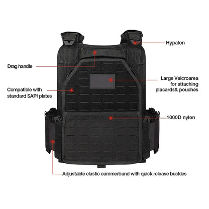 High Density Tactical Vest Molle Combat Plate Carrier with Quick Release Buckle for Men Outdoor Hunting Gear