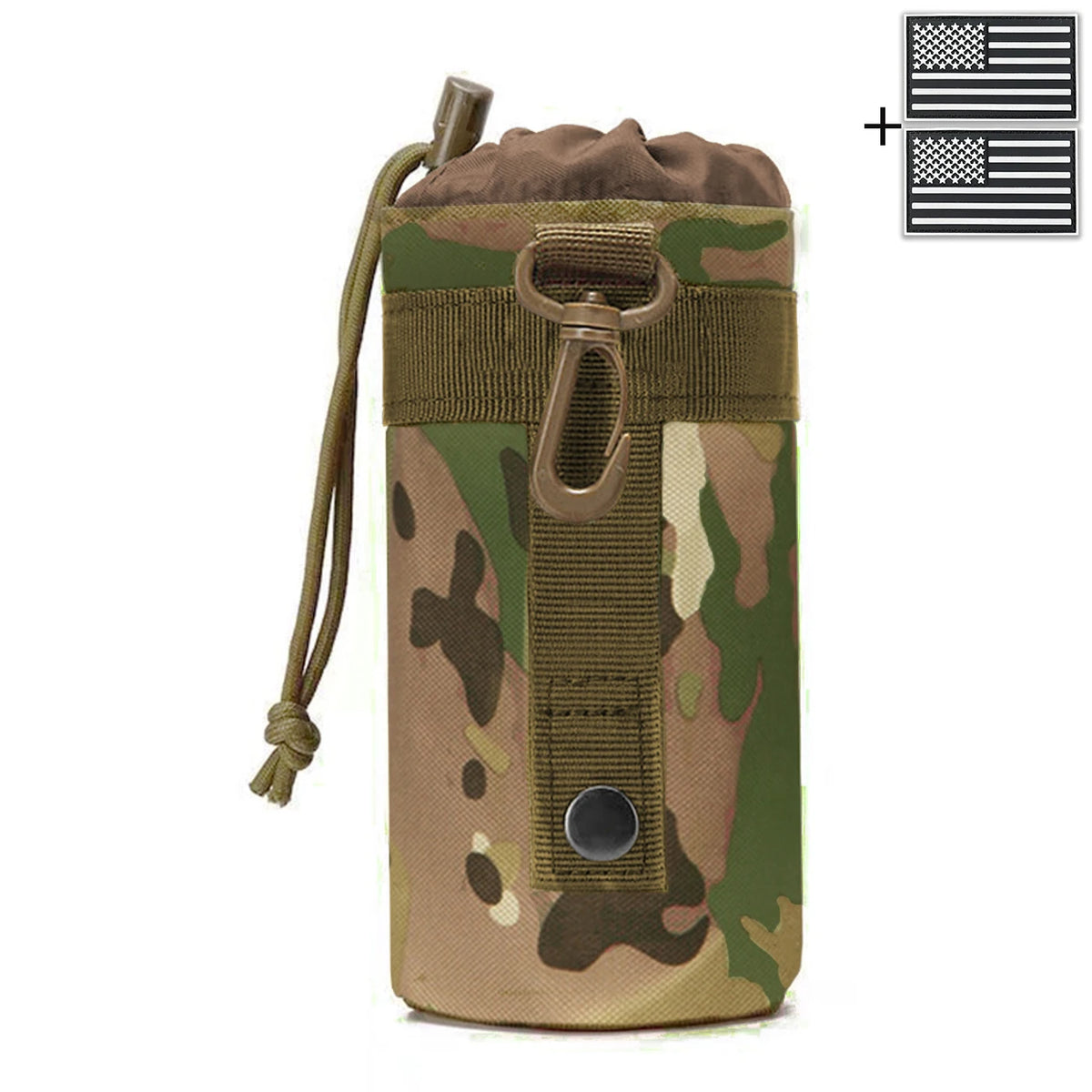 Outdoor hunting water bottle bag with MOLLE expansion system, drawstring strap, mountain buckle fabric, wear-resistant