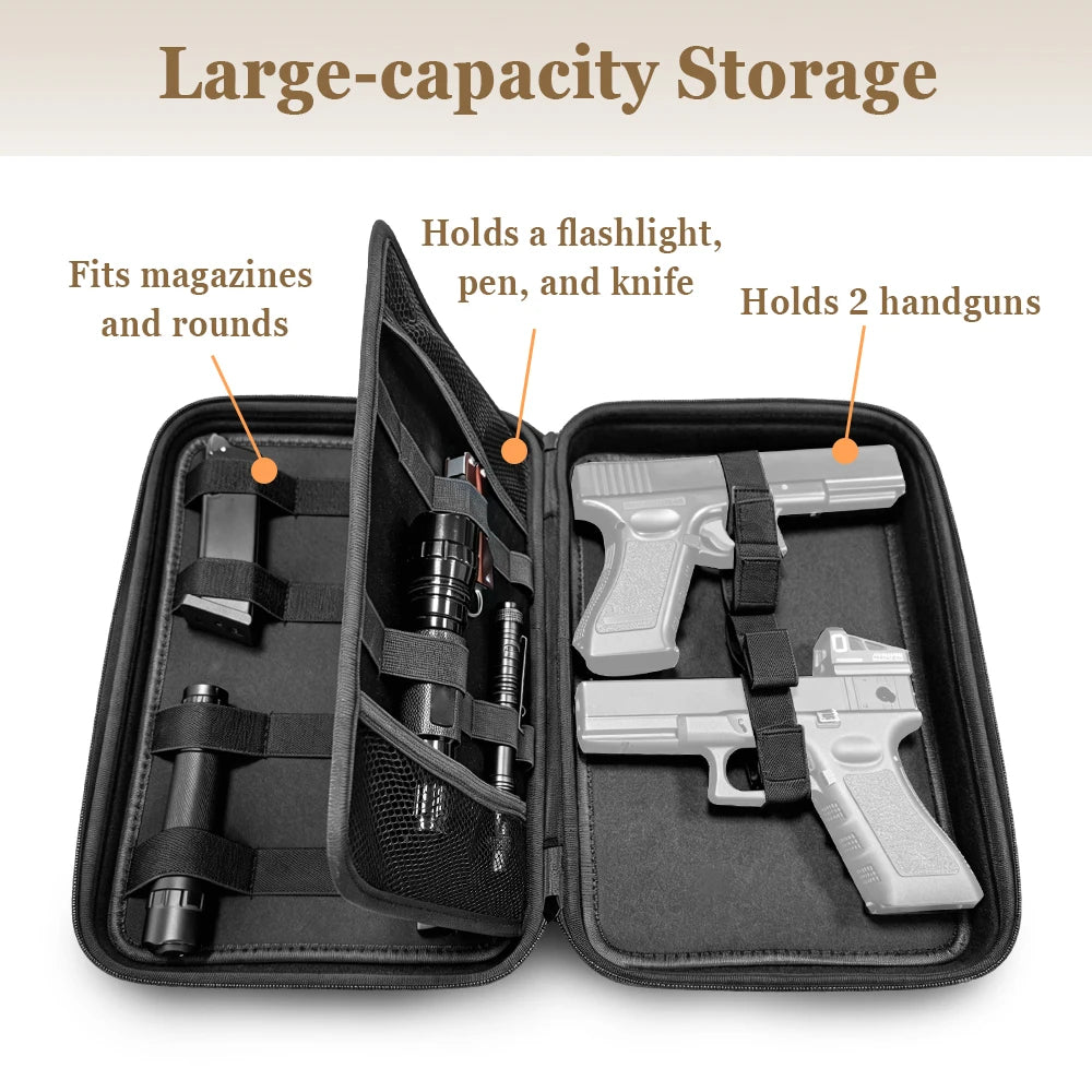 2 Pistol Case Tactical Gun Transport Bag Universal Handgun Storage Case Pistol Carry Pouch Hunting EDC Holder Hard EVA Range Bag