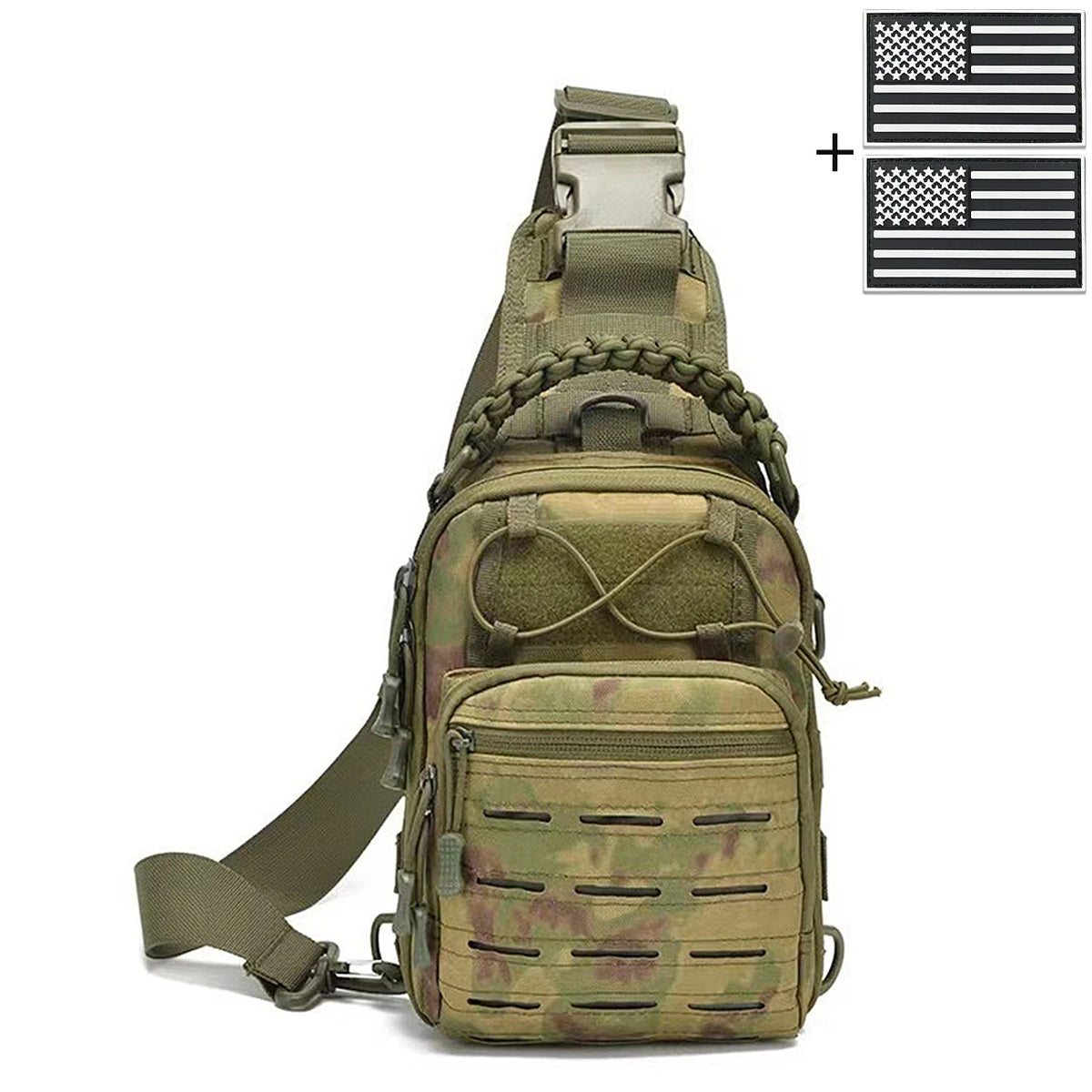 Laser MOLLE EDC outdoor hunting bag can be carried on one shoulder or diagonally, with a woven handle and a shoulder strap