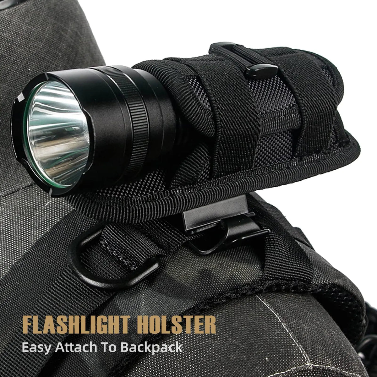 Tactical Flashlight Pouch Holster, Rotatable Flashlight Holder Belt Clip Tactical Torch Carry Case with 360 Degree Carabiner