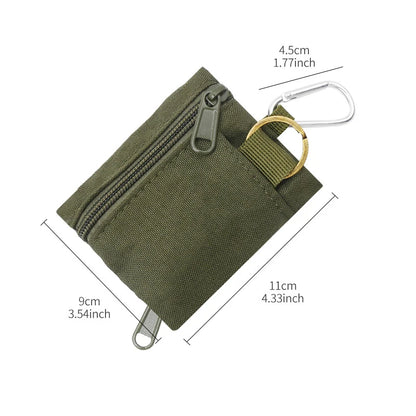Mini Tactical Pouch EDC Organizer Bag 600D Nylon Coin Purse Key Card Holder with Carabiner for Camping Hiking Outdoor Daily Use