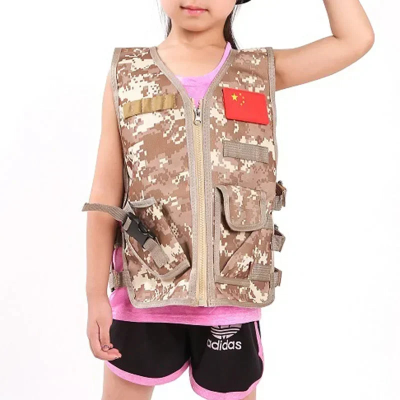 Tactical Children Vest Boy Girl Camouflage CS Game Vest Kids Hunting Cosplay Fishing CS Fans Outdoor Clothing for 3-6 Years
