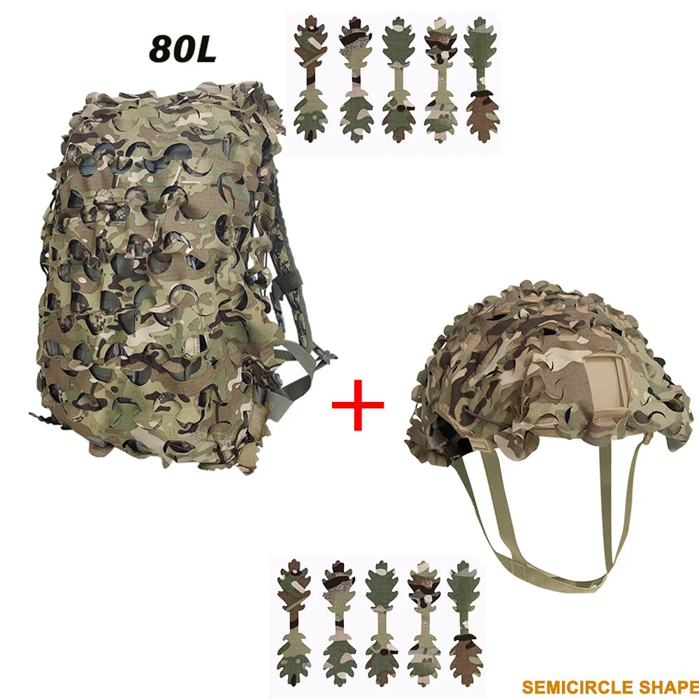 3D Camo Net Backpack Helmet Cover Kit Laser Cut Camouflage Mesh for Hunting Backpack Airsoft Tactical Helmet Hunting Accessories