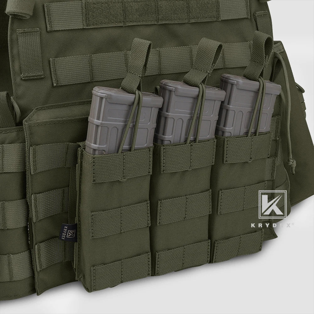 KRYDEX Tactical Modular Triple Open-Top 5.56mm Mag Pouch with MOLLE Strap for M4 M16 5.56 Magazines Hunting Airsoft Accessory