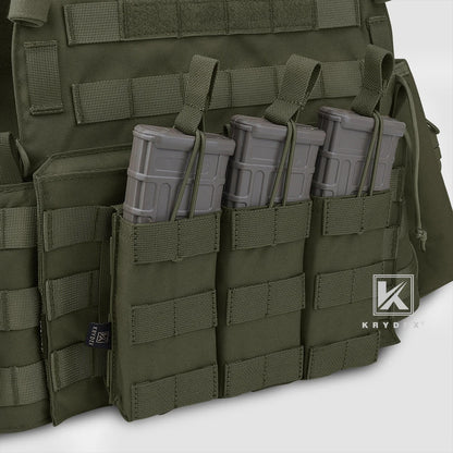 KRYDEX Tactical Modular Triple Open-Top 5.56mm Mag Pouch with MOLLE Strap for M4 M16 5.56 Magazines Hunting Airsoft Accessory